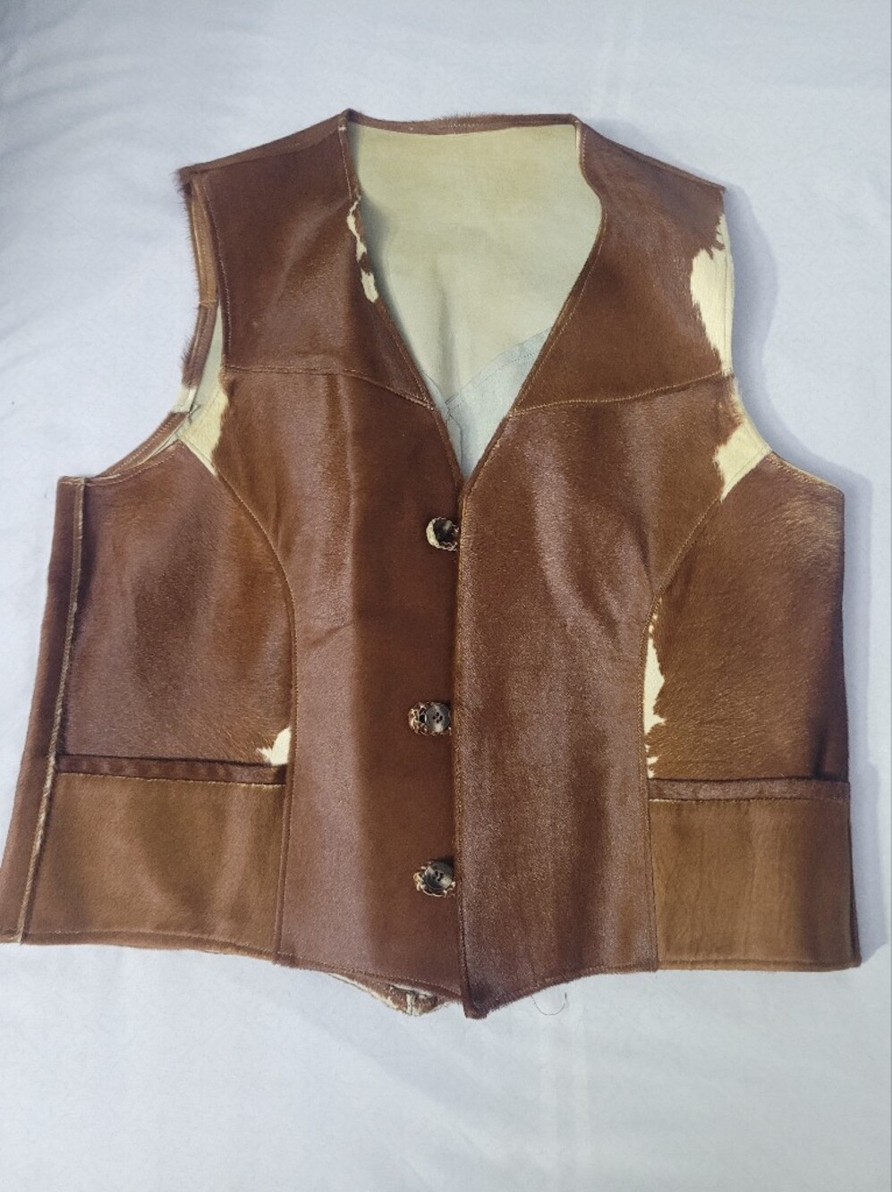 Brown Leather Hair On CowHide Western Vest
